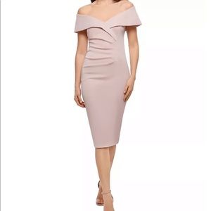 Pink off the shoulder midi dress